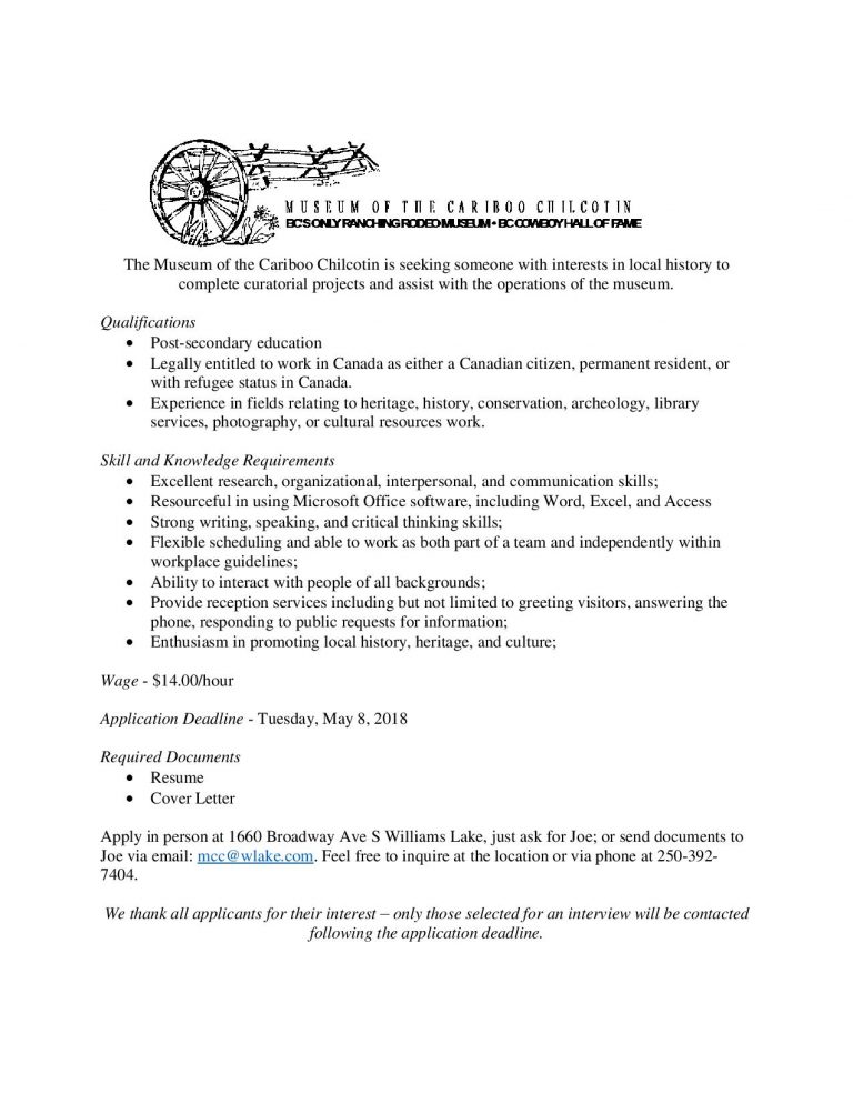 Museum Assistant Ad-page-001 – Museum of the Cariboo Chilcotin